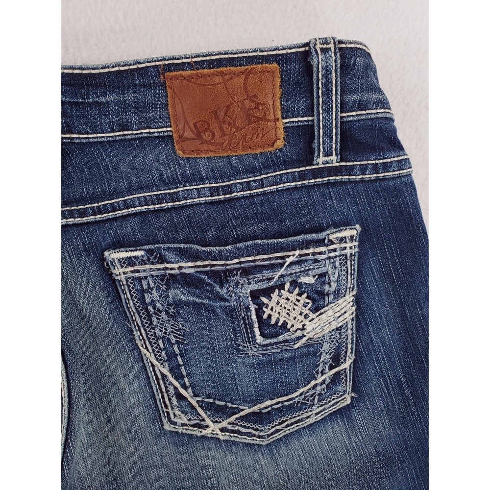 BKE Jeans Womens 28 Sabrina Flared Boot Distressed Thick Stitch Patchwork Y2K - Picture 6 of 16